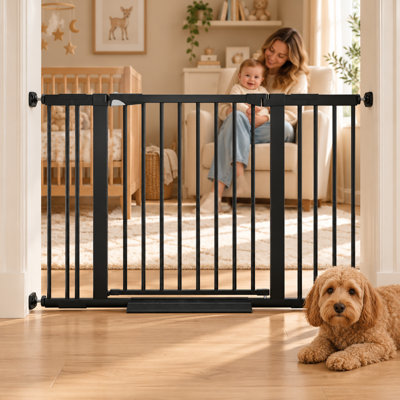 Barrière pour animaux de compagnie extra large à fermeture automatique et fixation par pression, réglable de 89 à 129 cm (35 à 50,8 pouces), en métal, pour portes.