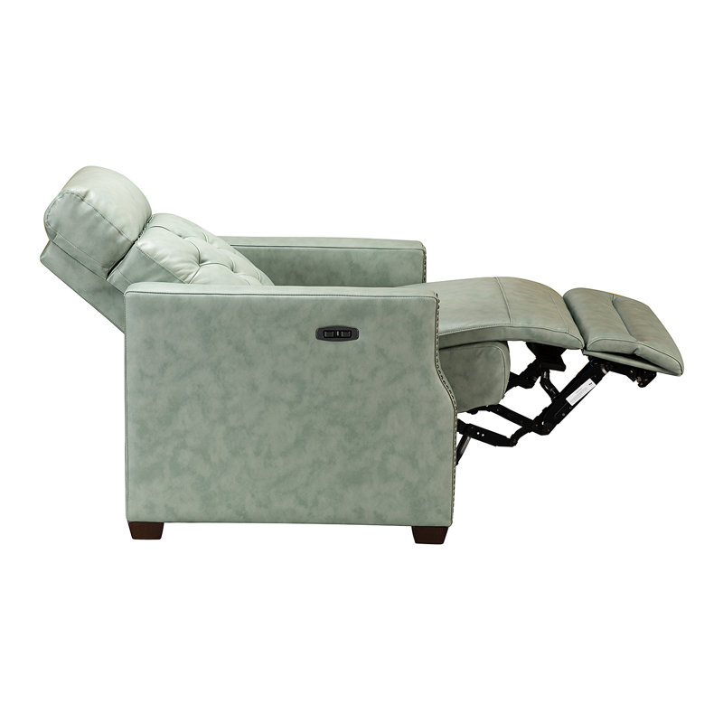Gumesindo 31.50" Wide Genuine Leather Power Recliner, Gray  Genuine Leather