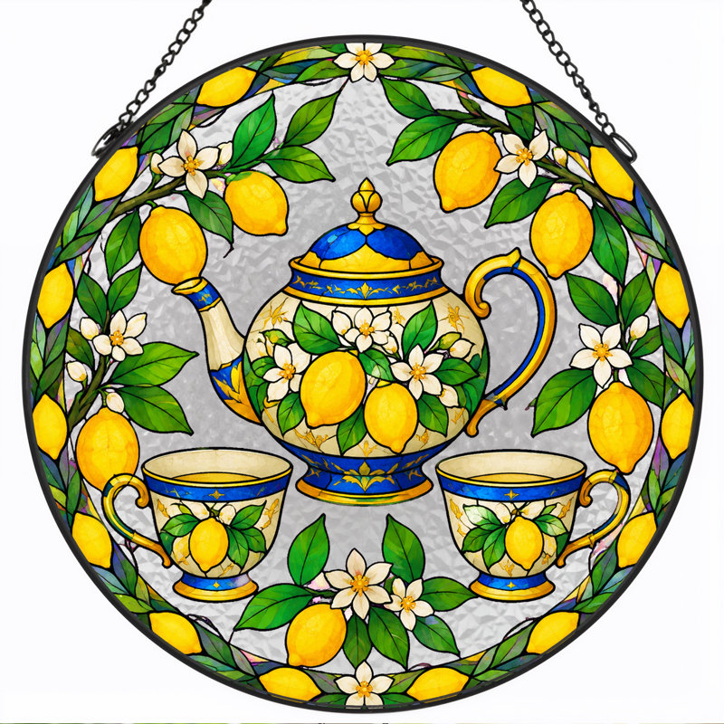 Art mural sur toile en forme de couronne de citron et thé au citron, H 12 po