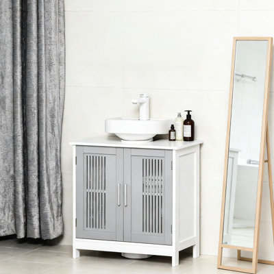Armoire de salle de bain sous le lavabo, gris, tablette réglable, en forme de U, l 23,5 po x P 11,75 po, 22 lb de poids total, espace clos et évier d'armoire de rangement en métal, piédestal, total, conception en forme