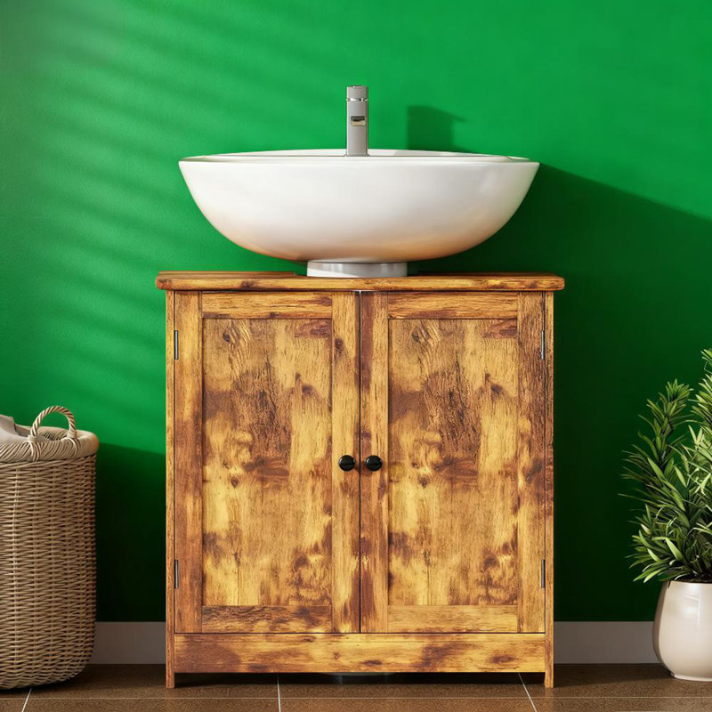 Bathroom Vanity Cabinet, Under Sink Bathroom Cabinet With 2 Doors And Adjustable Shelf  (Without Bathroom Basin), Brown