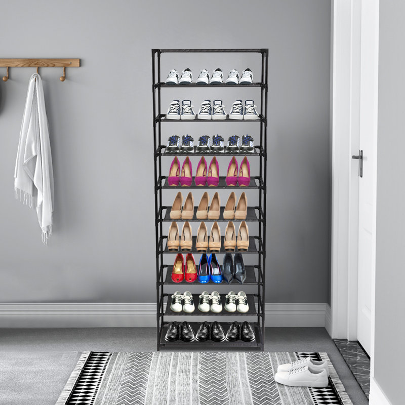 30 Pair Black Metal/Fabric Shoe Rack