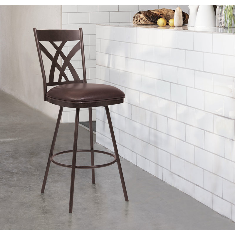 Derya Swivel Counter or Bar Height Armless Bar Stool with Footrest in Faux Leather and Metal, Counter Stool (26" Seat Height)