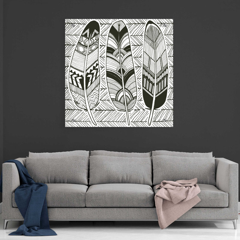 «Geo Feathers II Zentangle» par Sara Zieve Miller, art mural en verre acrylique, H 36 po x l 36 po x P 0,2 po