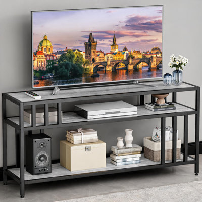 TV Stand for TVs up to 65 Inch, 3 Tier Industrial Entertainment Center with Open Storage Shelves, Wood Media Console with Metal Frame for Living Room