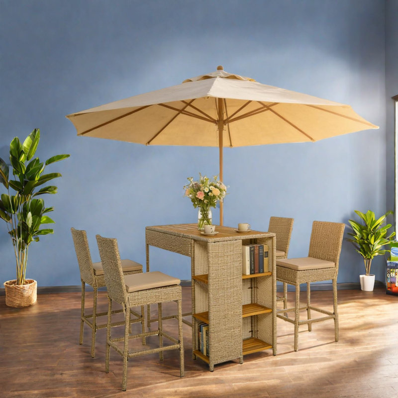 Ensembles de bar de patio peu encombrants, bois d'acacia et osier, élégance extérieure moderne