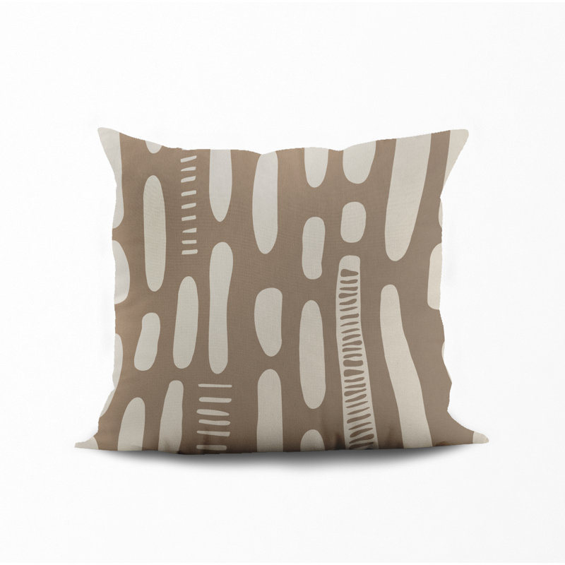 Jeté carré en polyester intérieur / extérieur, Beige/bleu marine, L 15 po x H 15 po