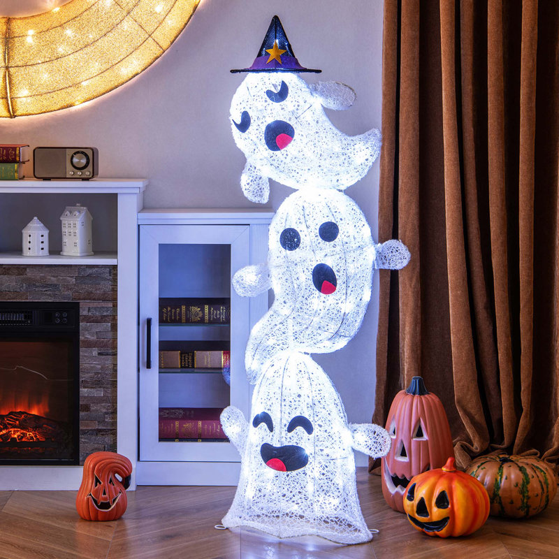 Décoration d'Halloween debout 4 lumières illuminées empilées avec 120 lumières DEL et 4 piquets de sol en métal