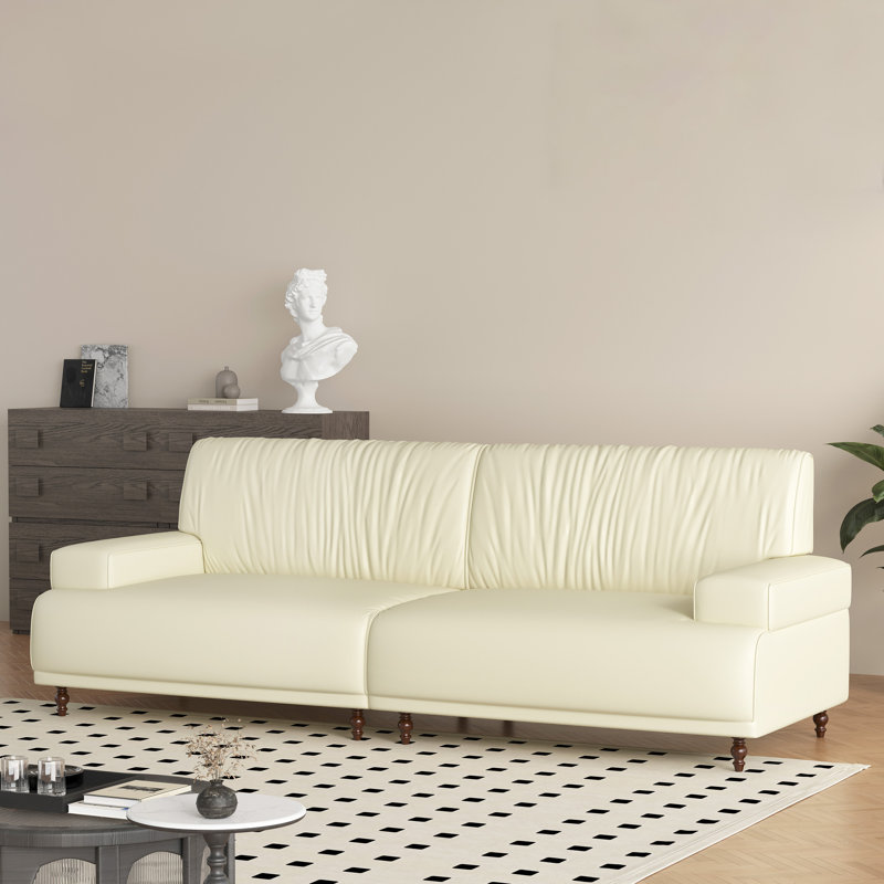 Canapé 86,4 po en cuir ciré 3 places, coussin de dossier capitonné, blanc cassé, Beige