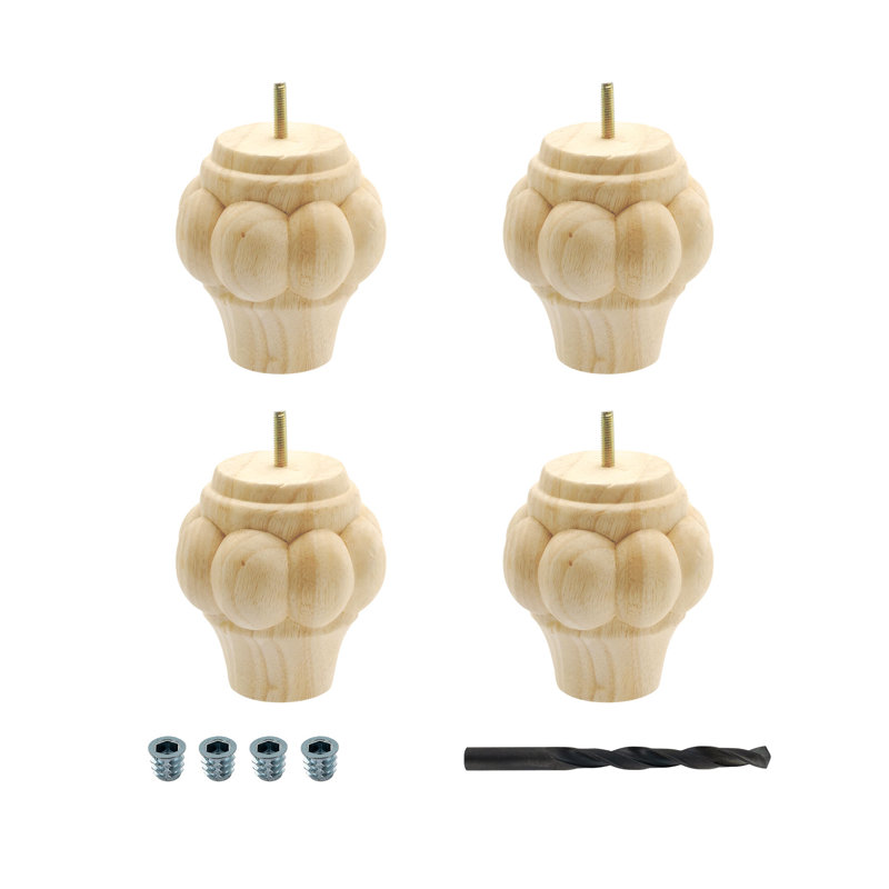 Unfinished Solid Hardwood Round Sofa Legs Set of 4