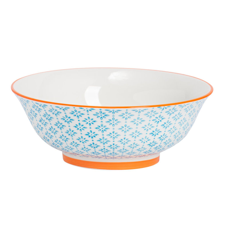 Nicola Spring - Hand-Printed Serving Bowl - 21.5cm - Blue