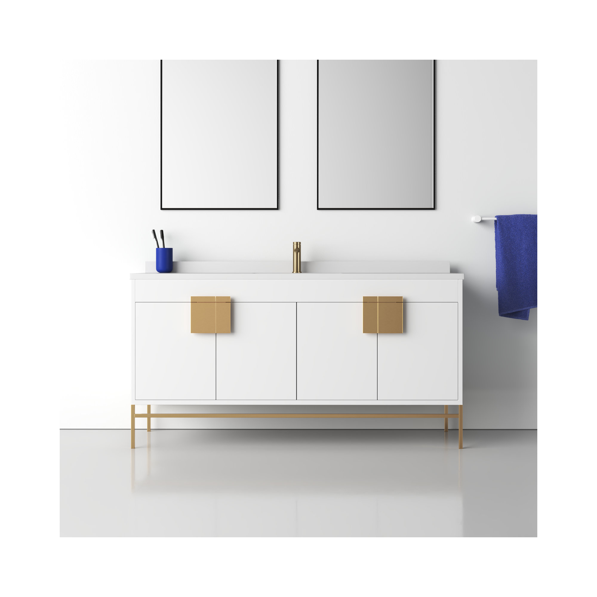 Maisie 60'' Single Bathroom Vanity, White, Satin Brass