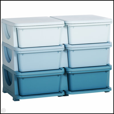 Unité de rangement pour enfants à 3 niveaux avec 6 tiroirs amovibles, idéale pour organiser les jouets et les articles essentiels dans les chambres et les salles de jeux.