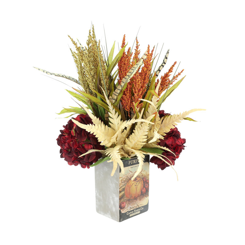 Heather, Fern and Hydrangea Arranged in Decorative Pot