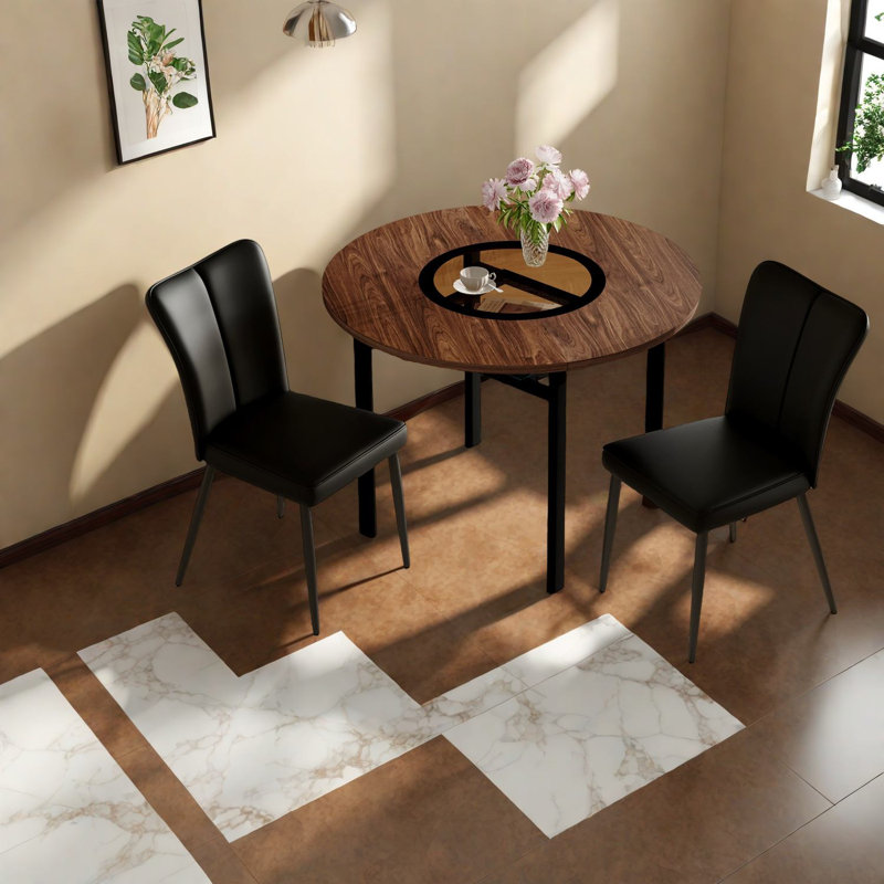 Ensembles de table de salle à manger modernes avec chaises en cuir et en cuir synthétique, grain de bois brun pour la cuisine et la maison