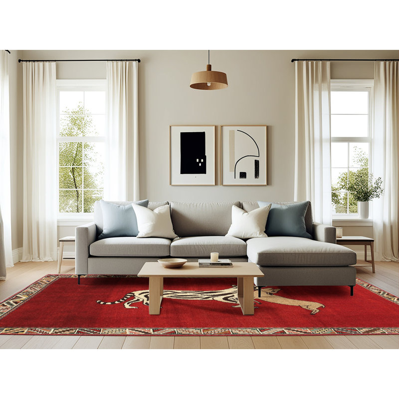 Tapis traditionnel rouge / beige, Rectangle 6 pi x 9 pi