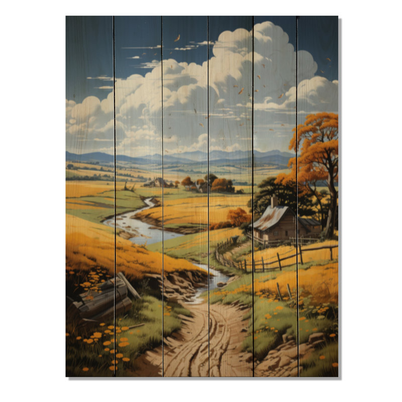 Allemagne, campagne allemande, champ II - Allemagne, reproduction sur bois de pin naturel, H 40 po x l 30 po x P 0,78 po