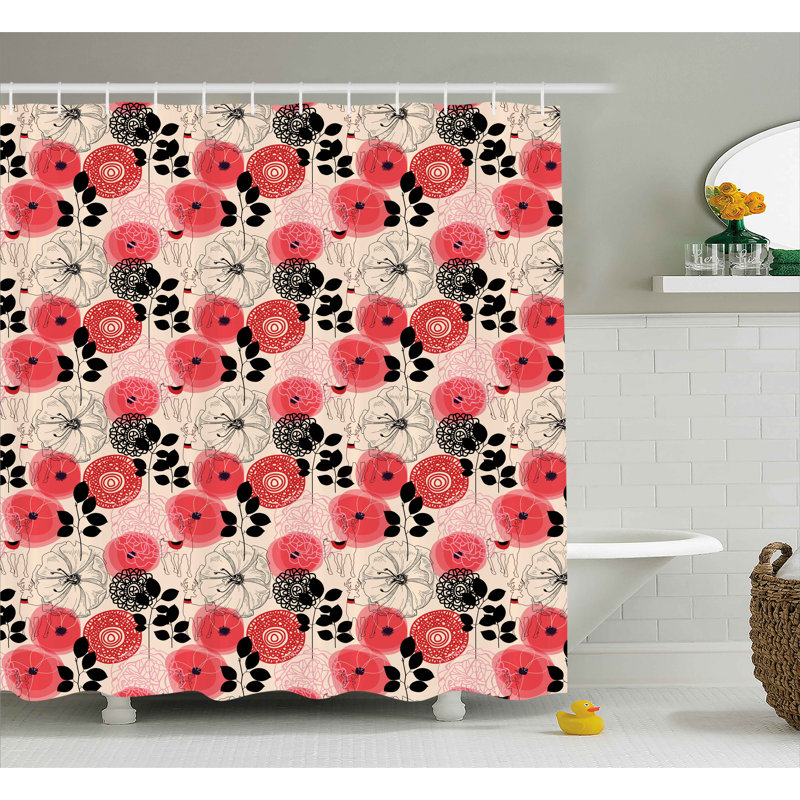 Floral Shower Curtain with Hooks Included, 69" W x 75" L