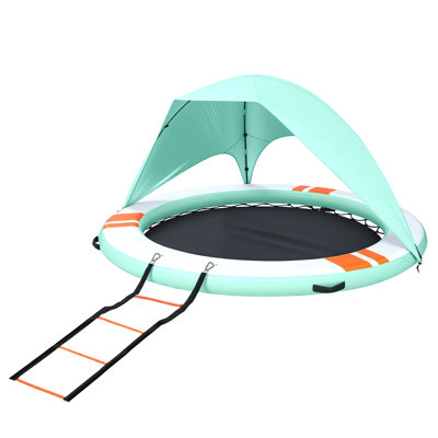 Quai flottant gonflable, plate-forme de quai gonflable ronde de 8 pi, tapis flottant antidérapant avec sac de transport portable et échelle détachable, radeau d'îlot plateforme pour piscine, plage, océan