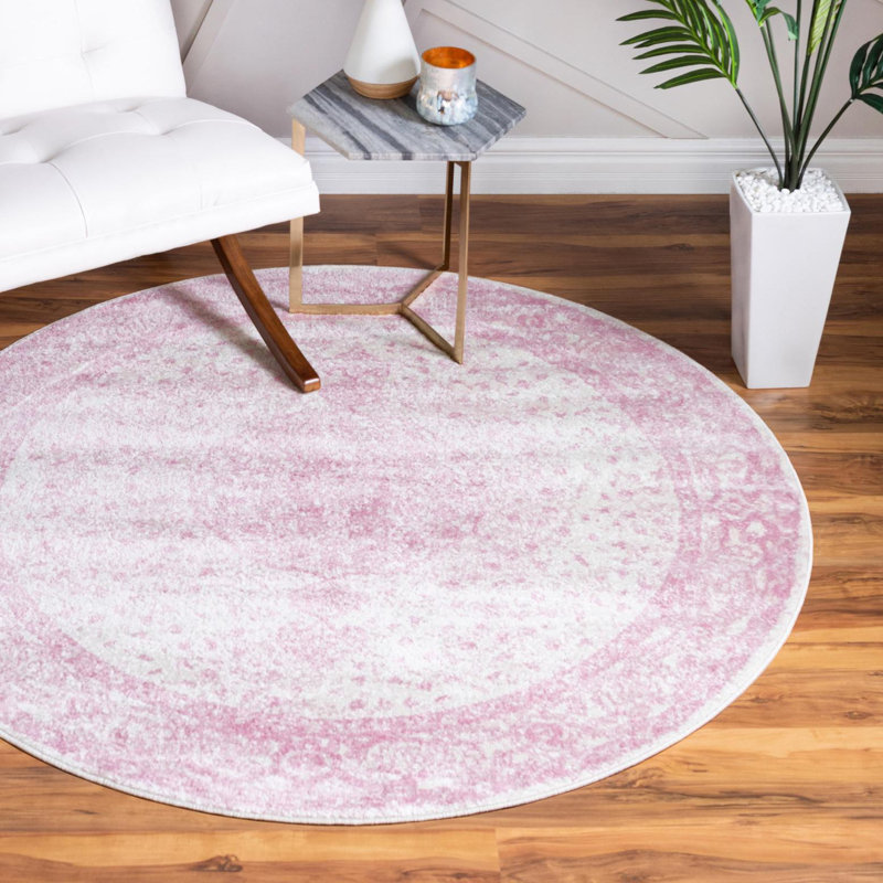 Tapis rose Rizo, Rond 7 pi 10 po x 7 pi 10 po