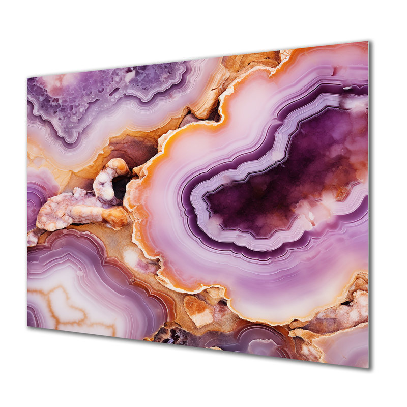 Décoration murale opulente en agate dorée «Purple Dreams Glam I», Métal métal, H 12 po x l 20 po