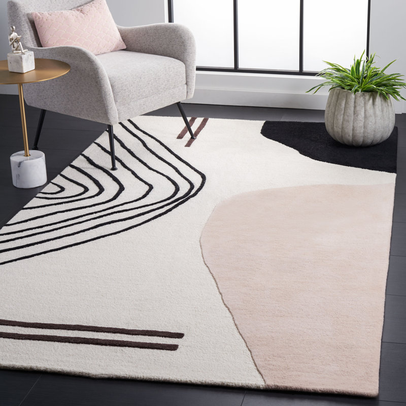 Felipe Handmade Tufted Wool Ivory/Blush Rug, Rectangle 6' x 9'