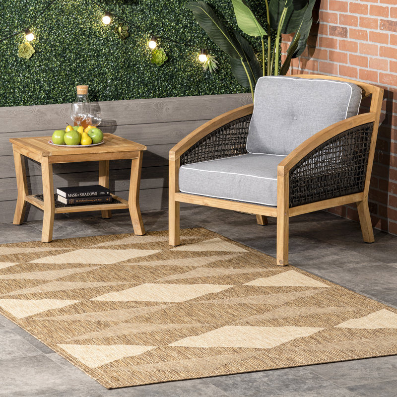 Great Geometric Indoor/Outdoor Rug for Living Room Patio Deck Front Porch Entryway Hallway Kitchen, Brown/Ivory