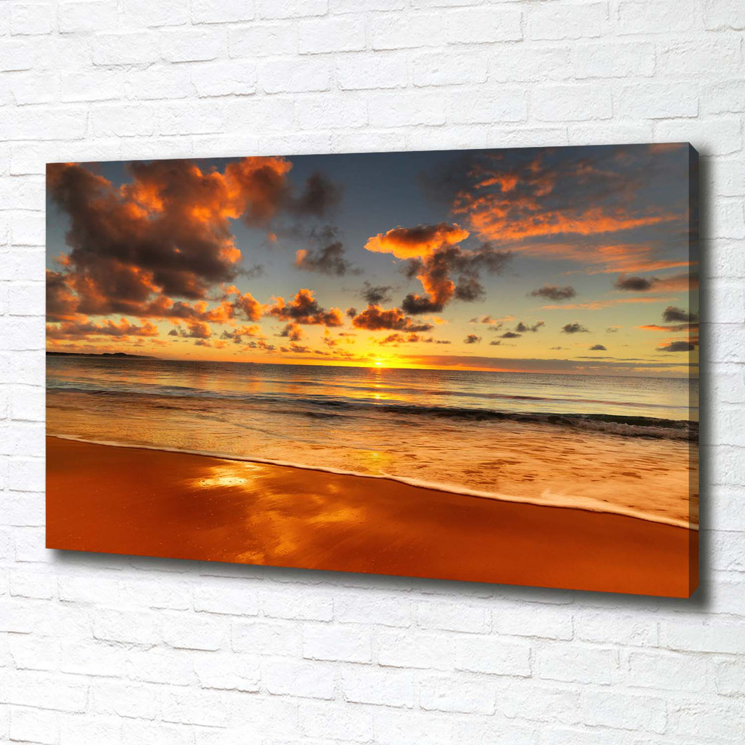 Leinwanddruck - Wandkunst - Drucke auf Leinwand - 100X70 Bildmotiv: Sonnenuntergang Strand