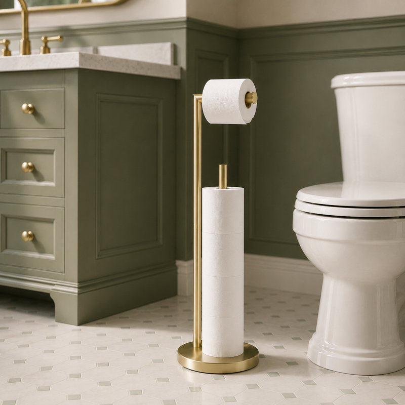 Porte-papier hygiénique sur pied avec réserve, Or brossé