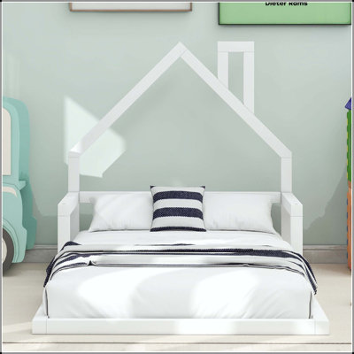 Wood Floor Bed with House-Shaped Headboard