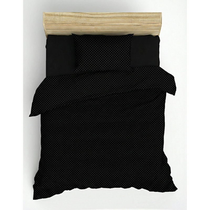 Ensemble de housse de couette simple 100% coton Ranforce, noir | Housse de couette 53,1 po x 78,7 po et taie d'oreiller 31,5 po x 31,5 po | Impression réactive, lavable en machine à 40 ° C, fermeture à boutons pour la couette et fermeture à enveloppe pour l'oreiller