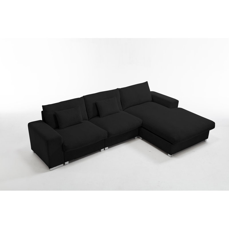 Space Magician Sectional with Ergonomic Backrest and Solid Wood Frame, Black Polyester