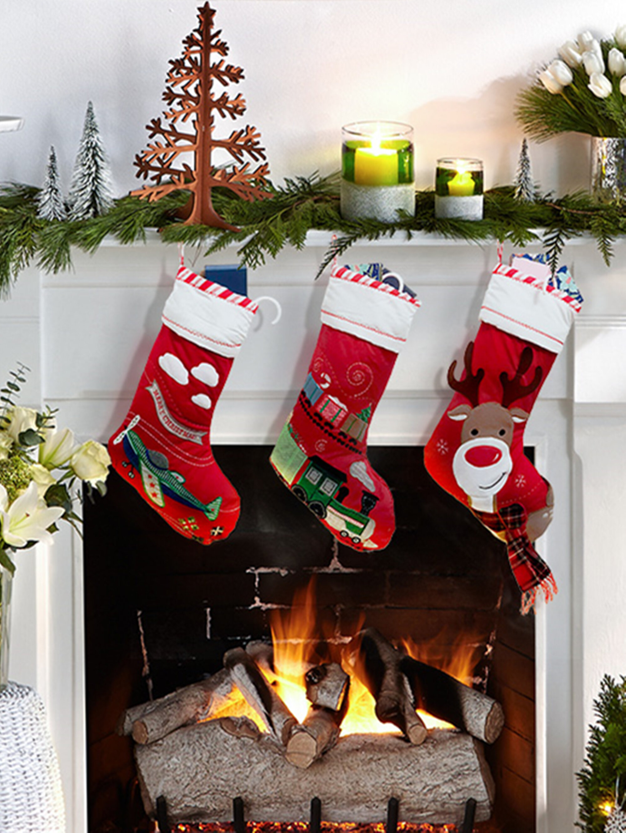 Set of 3 Pack: Christmas House Felt Character Santa, Snowman and Elf  Stockings, 18 inch 