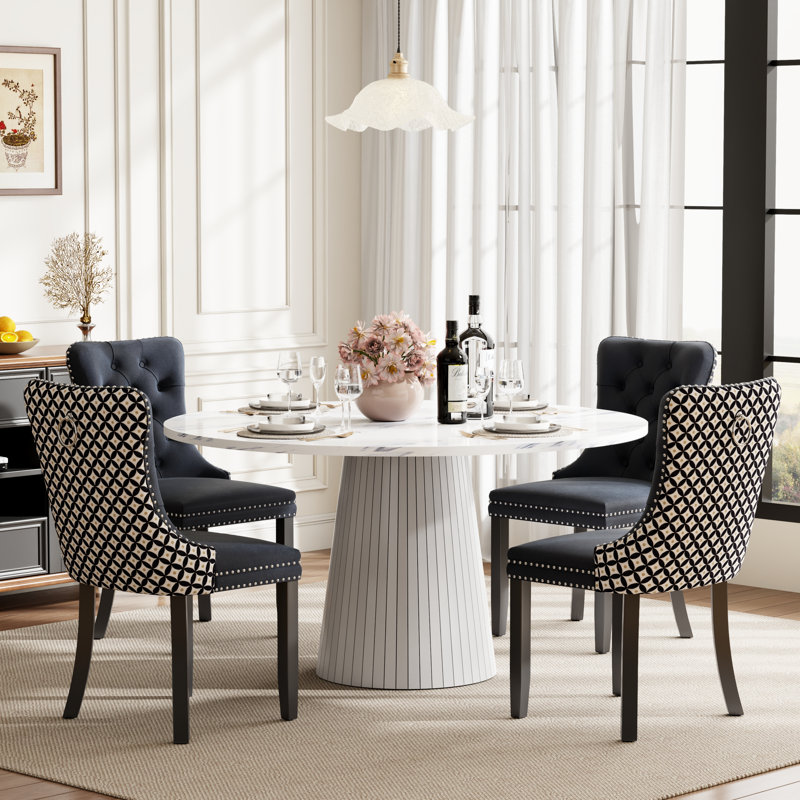 Ensemble de table de salle à manger ronde avec 4 chaises capitonnées rembourrées, ensemble de table de salle à manger de style Mid-Century pour coin-repas de cuisine