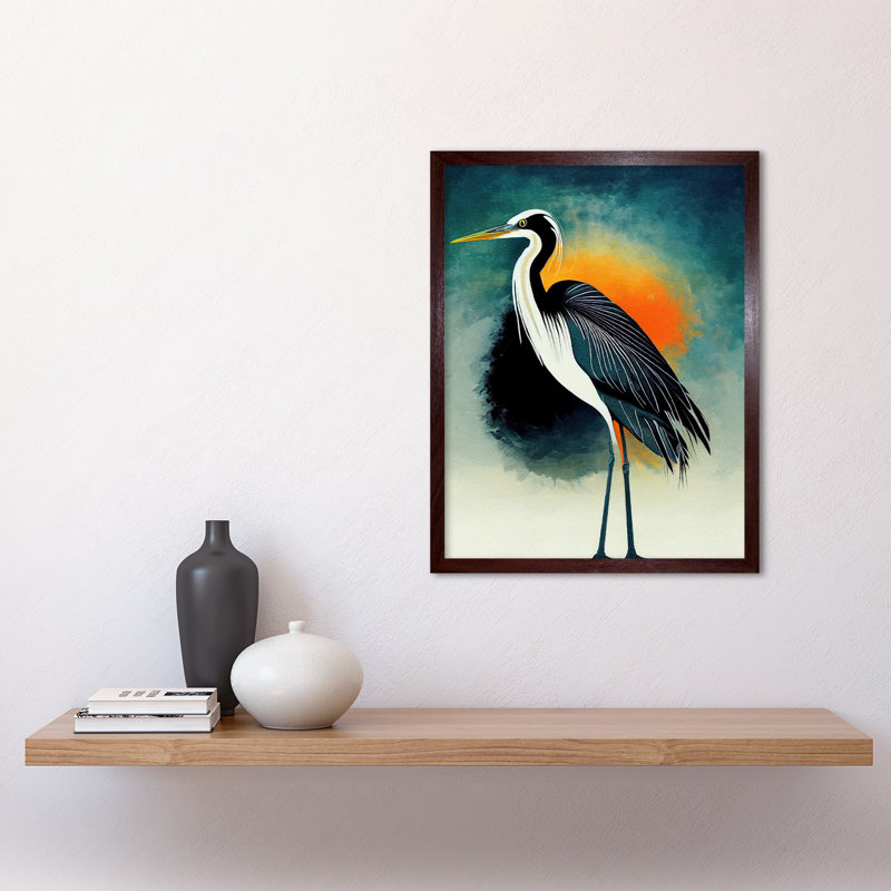Heron Monochrome Bird Portrait Sunrise - No Frame Rectangle Print, 43cm H x 33cm W x 2cm D, Brown Framed Paper