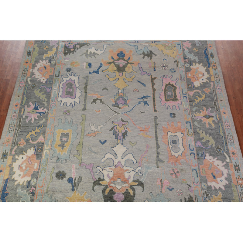 Handmade Gray Wool Oushak Indian Large Rug 10x14