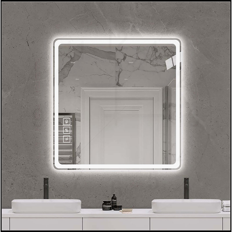 Miroir de salle de bain à DEL avec miroirs de salle de bain, 36 po x 36 po, Carrée