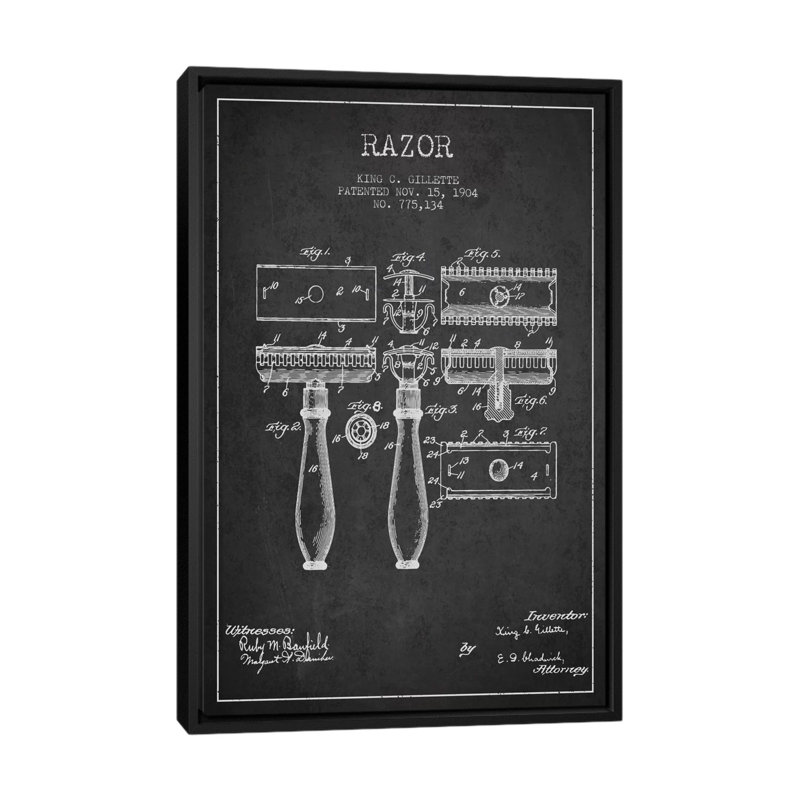 «Razor Charcoal Brevet Blueprint» par Aged Pixel, reproduction sur toile tendue sur châssis, H 18 po x l 12 po x P 1,5 po