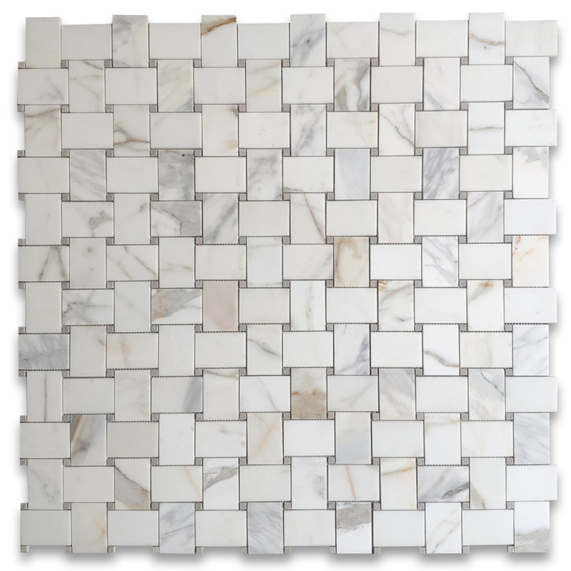Calacatta 11" x 11" Marble Mosaic Tile, White/Gray