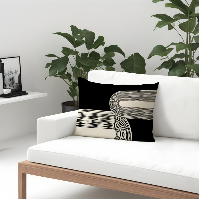 Housse et insert de coussin rectangulaire intérieur / extérieur en polyester filé Cassie, Crème, H 14 po x l 20 po