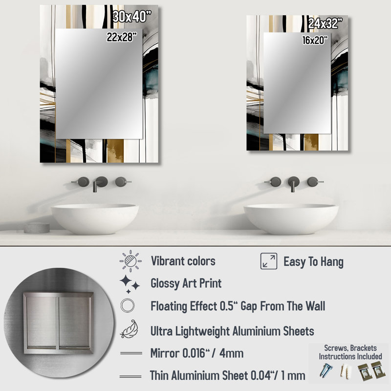 Abstract Transitional Modern Shapes II - Abstract Shapes Unique Wall Mirror Decor, Modern Large Mirror, Printed Metal Art