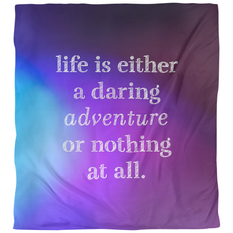 Housse de couette simple Life Adventure Quote, Housse de couette pour très grand lit, Bleu / Mauve