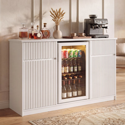 LAUSAINT HOME 55.1"W Coffee Bar Cabinet with Mini Fridge Space, Modern Wine Bar Cabinet with Glass Holder & Wine Rack, Large Sideboard Buffet Table for Kitchen, Dining Room & Living Room, White