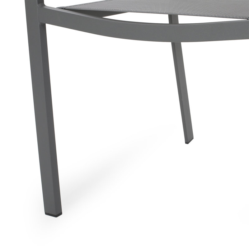 Chaise de salle à manger d'extérieur moderne en aluminium avec siège en filet (ensemble de 2), gris métal et gris foncé