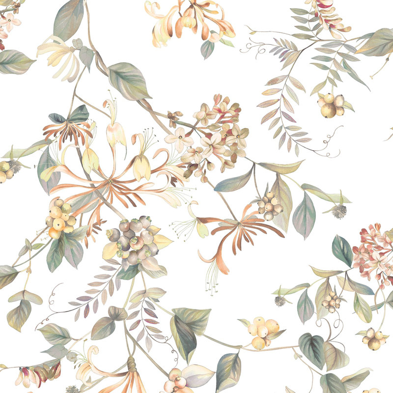 Flora Collection Summer Bouquet Wallpaper Roll, Beige