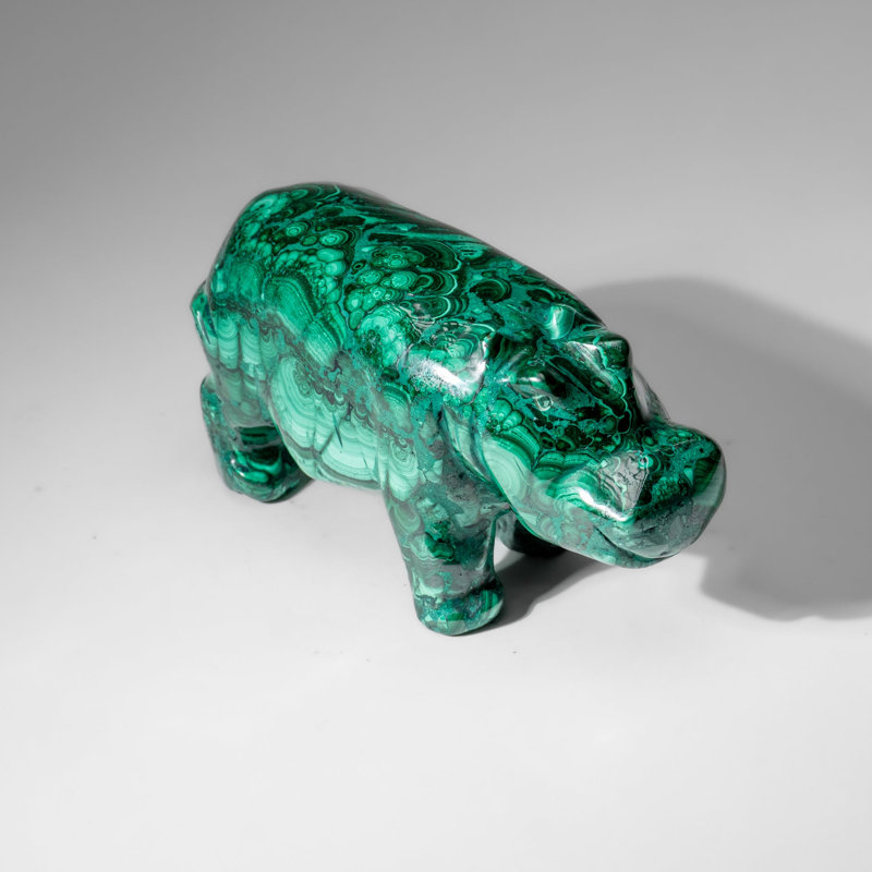 Genuine Polished Malachite Hippo Carving (2.6 lbs), 3.5" H x 2.5" W x 7" D