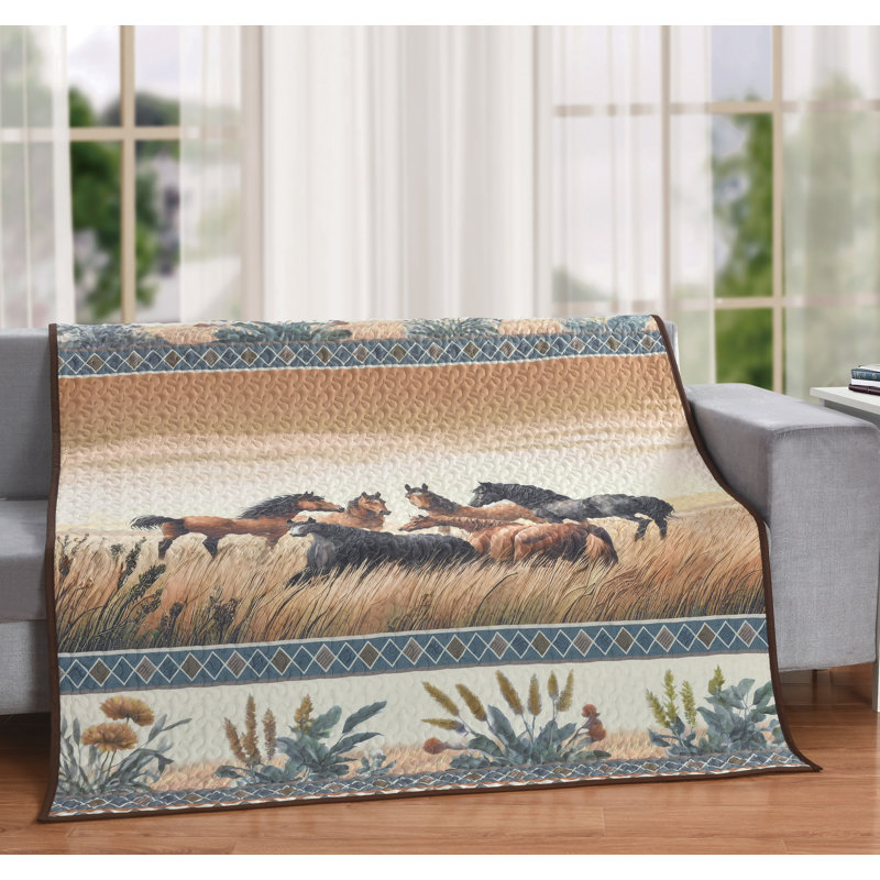 Wild Horse Prairie Quilted Throw Blanket Cozy Polyester Home Accent