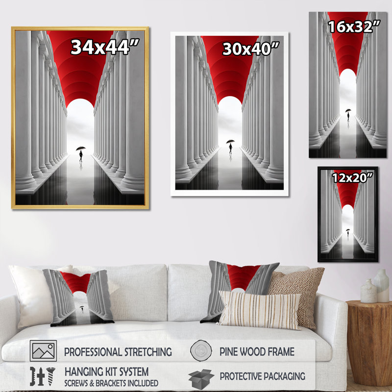«The Red Umbrella Minimal Architecture», reproduction d'art sur toile, H 40 po x l 30 po, Toile tendue