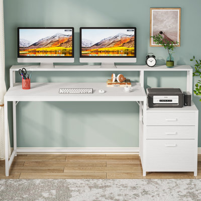 Bureau Denfield avec huche, tiroirs, support pour écran surélevé, l 62,99 po x P 19,68 po x H 35,43 po