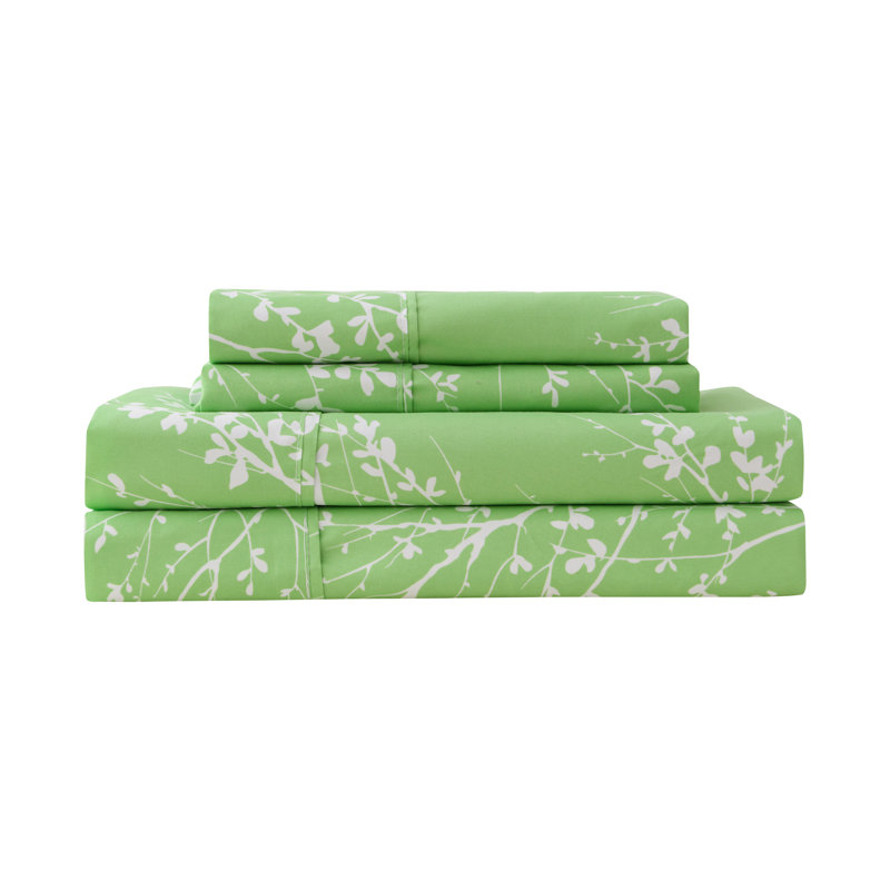 Microfiber Floral Sheet Set, Queen Sheet Set + 1 Fitted Sheet + 2 Pillowcases, Sage